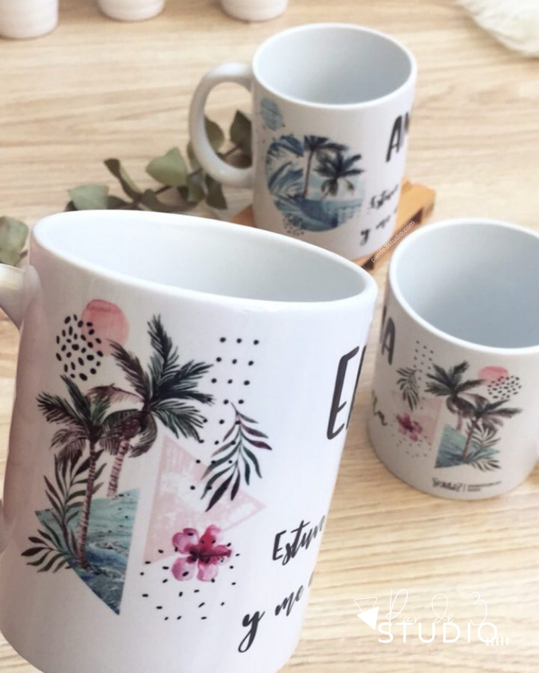 Par de 3 Studio taza palmera