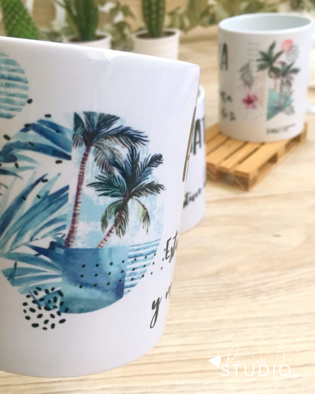 Par de 3 Studio taza palmera